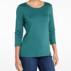 Lands' End 3/4 Sleeve Cotton Supima Tunic Top Women's Medium Teal Green Casual